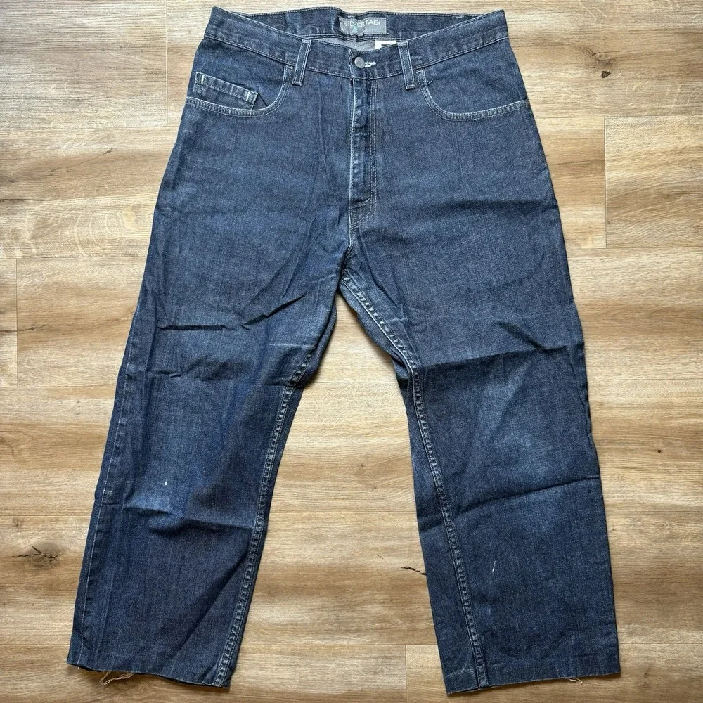 Vintage Levi's‎ SilverTab Jeans Men 33x26 Blue Dark Wash Baggy Made USA (Hemmed)